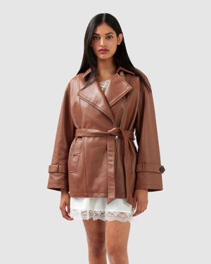 Belle & Bloom Bff Belted Leather Jacket - Brown