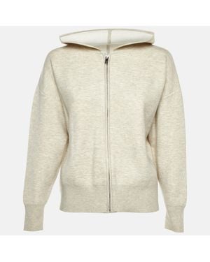 Sandro Pale Melange Jersey Embroidered Zip Up Hoodie - Natural