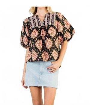 Thml Floral Puff Sleeve Top - Blue