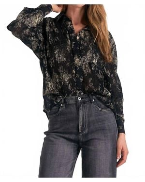 Elan Pleated Long Sleeve Blouse - Black
