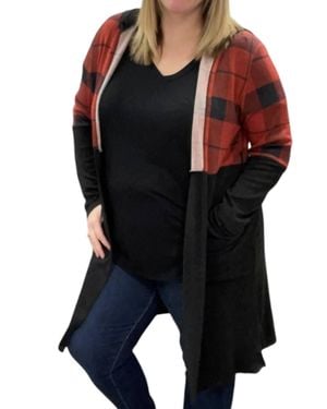 Honeyme Hooded Buffalo Plaid Cardigan - Black