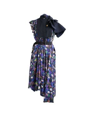 Sacai Floral-Print Belted Asymmetric Midi Dress - Blue