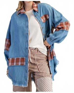 Easel Plaid Chambray Button Down Shirt - Blue