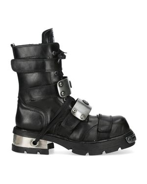 New Rock Metallic Leather Gothic Punk Rock High Boots - Black