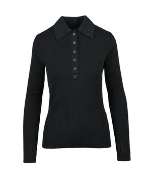 Courreges Knit Polo Shirt With Ribbed Texture And Fitted Silhouette - Black