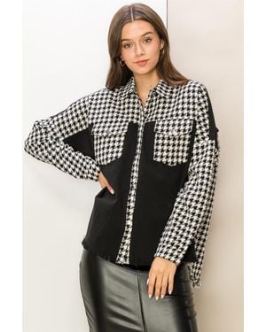 TRUEDAMES Houndstooth Contrast Raw Hem Jacket - Black