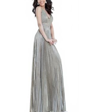Jovani Pleated Glitter Dress - Gray