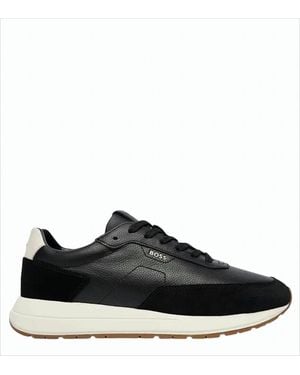 BOSS Suede And Textured Leather Lace-Up Sneakers - Black