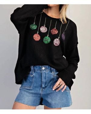 Eesome Christmas Ornament Long Sleeve Sweater - Black