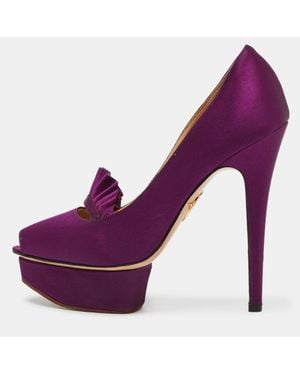 Charlotte Olympia Satin Peep Toe Platform Pumps - Purple