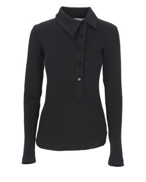The Attico Asymmetric Ribbed Long Sleeve Top - Black