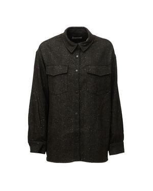 MC2 Saint Barth Cambry Sequin Herringbone Wool-Blend Overshirt - Black