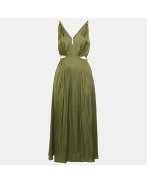 Maje Satin Rune Cutout Midi Dress - Green