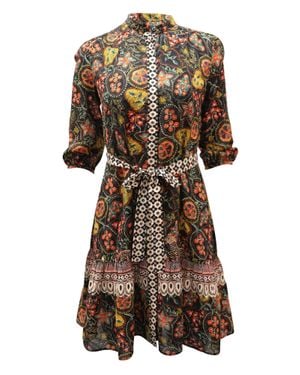 Saloni Collarless Silk Shirt Dress - Multicolor