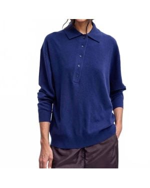 Tibi Cashmere Easy Polo Sweater - Blue