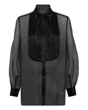 Philipp Plein Organza Plastron Strass Regular Shirt - Black