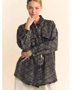 Davi & Dani Quilted Denim Shirt Jacket - Black