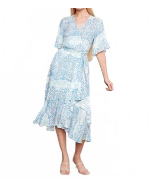 Charlie b Printed Flutter Sleeve Faux Wrap Dress - Blue