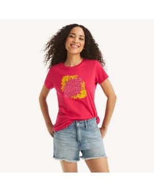 Nautica Flocked Floral Logo Graphic T-Shirt - Red
