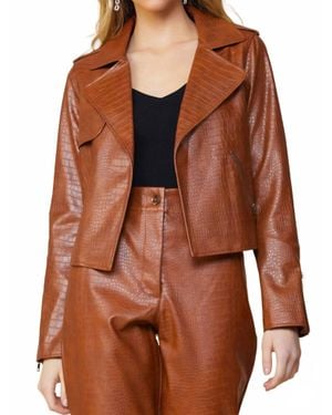 Skies Are Blue Vegan Leather Biker Jacket - Brown