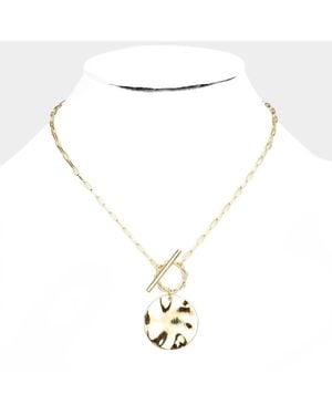 Fashnzfab Crushed Metal Disc Pendant Necklace - Metallic