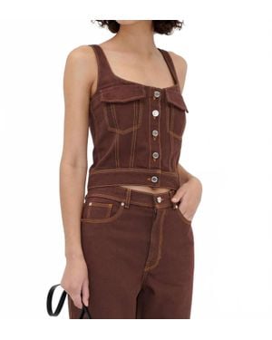 Stine Goya Cropped Denim Bustier Top - Brown