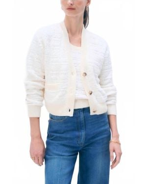 White + Warren Textured Boucle Cardigan Top - White