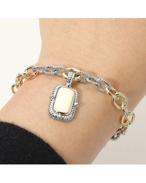 Fashnzfab 14K Plated Two Tone Rectangle Frame Charm Magnetic Bracelet - Natural