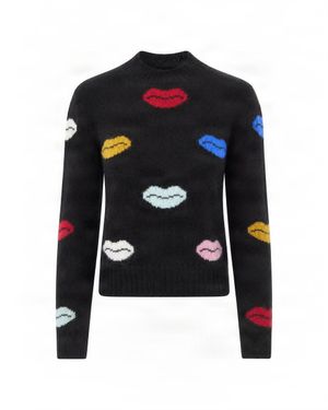 Fiorucci Lips Print Mock Neck Sweater - Blue