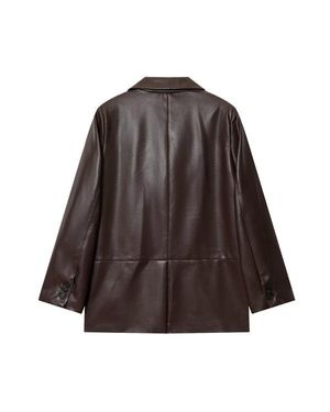 TRUEDAMES Lapel Leather Blazer - Brown