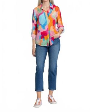 Apny Roll-Up Sleeve Chiffon Button-Up Shirt - Blue