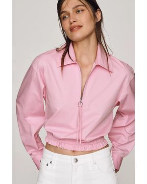 Maeve Cropped Collared Shirt Top - Pink