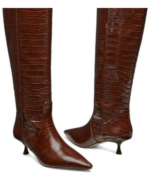 Stuart Weitzman Naomi 50 Boots Walnut Leather Pointed Toe Htat1039 - Brown