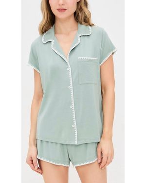 Eberjey Frida Tencel Modal Shortie Short Pajama Set - Green