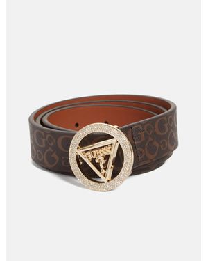 Guess Sparkle Buckle Logo Belt - Brown