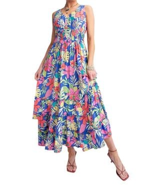 Easel Tropical Print Peach Blossom Maxi Dress - White