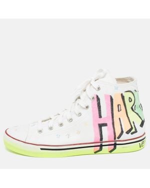 Vetements Canvas Printed Hard Core Happiness High Top Sneakers - White