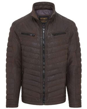 Infinity Leather Quilted Puffer Leather Bomber Jacket - Gray
