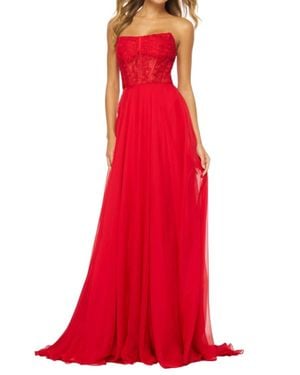 Sherri Hill Strapless Delicate Floral Prom Dress - Red