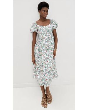 Moon River Puff Sleeve Corset Midi Dress - White