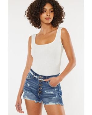 TRUEDAMES Kancan Distressed Button Fly Denim Shorts - White