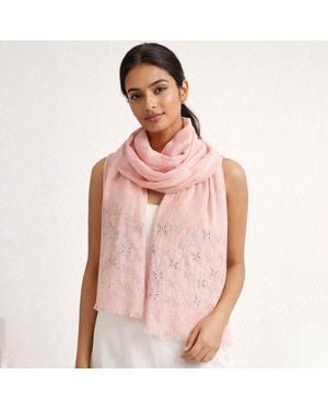 TRUEDAMES Lightweight Soft Draped Rhinestone Butterfly Studded Embroidered Scarf - Pink
