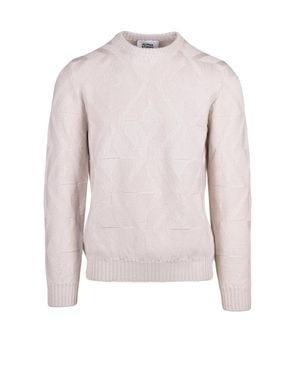 Alpha Studio Extra-Fine Merino Wool Crewneck Sweater With Geometric Knit Pattern - Pink