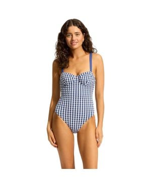 Seafolly Bella One-Piece Ultramarin Spaghetti Strap Swimsuit Red197 - Blue