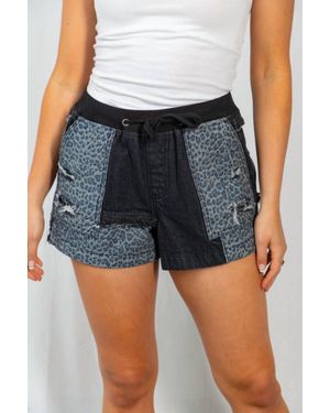 White Birch Animal Print Mixed Distressed Shorts - Blue