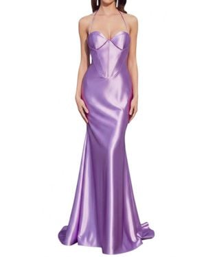 Cinderella Divine Halter Satin Corset Fitted Prom Dress - Purple