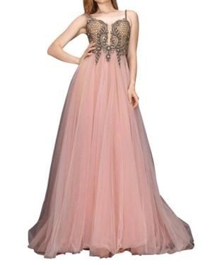 Terani Beaded Tulle Gown - Pink