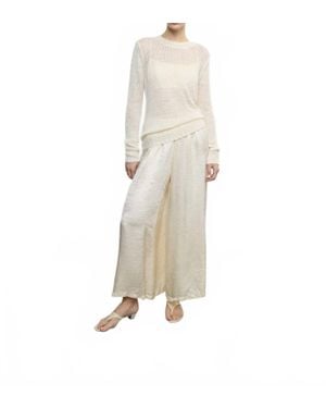 Enza Costa Textured Satin Palazzo Pant - Natural