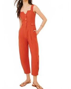 FARM Rio Asymmetric Neck Jumpsuit - Red