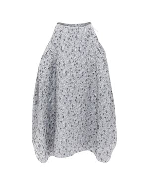 Cecilie Bahnsen 2021 Metallic Cloque Overlay Flared Midi Skirt Uk6 Xs - Gray